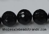 CAB346 15.5 inches 18mm faceted round black agate gemstone beads