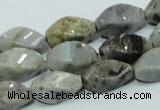 CAB569 15.5 inches 8*16mm twisted rice silver needle agate gemstone beads