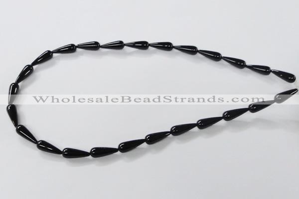 CAB734 15.5 inches 6*16mm teardrop black agate gemstone beads