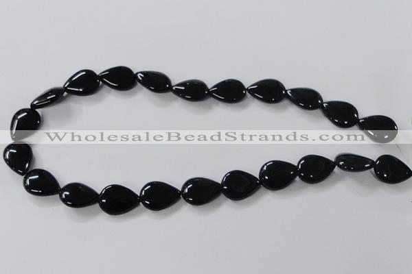 CAB747 15.5 inches 13*18mm flat teardrop black agate gemstone beads