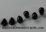 CAB752 15.5 inches 6*8mm top-drilled flat teardrop black agate beads