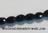 CAB790 15.5 inches 8*10mm faceted rice black agate gemstone beads