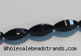 CAB793 15.5 inches 8*16mm faceted rice black agate gemstone beads