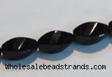 CAB796 15.5 inches 8*16mm faceted & twisted rice black agate beads