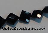 CAB803 15.5 inches 10*10mm faceted diamond black gemstone agate beads