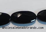 CAB808 15.5 inches 15*30mm faceted oval black gemstone agate beads