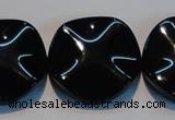 CAB827 15.5 inches 30mm wavy coin black agate gemstone beads wholesale