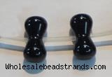 CAB829 10*20mm dumbbell-shaped black agate gemstone beads