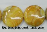 CAB945 15.5 inches 25mm flat round yellow crazy lace agate beads