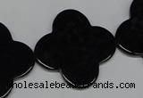 CAB991 15.5 inches 30*30mm flower black agate gemstone beads wholesale