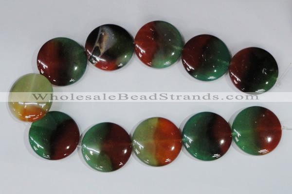 CAG1040 15.5 inches 35mm flat round rainbow agate beads