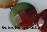 CAG1082 15.5 inches 35mm faceted coin rainbow agate beads