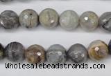 CAG1423 15.5 inches 10mm faceted round silver needle agate beads