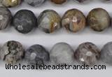 CAG1424 15.5 inches 12mm faceted round silver needle agate beads