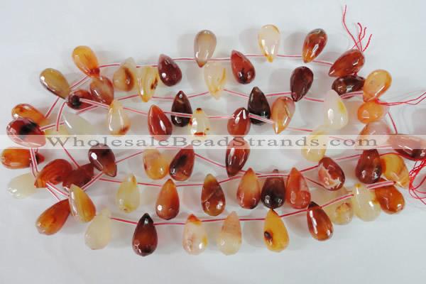 CAG1669 Top-drilled 13*18mm faceted teardrop red agate gemstone beads