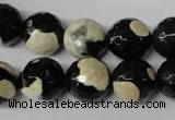 CAG2245 15.5 inches 14mm faceted round fire crackle agate beads