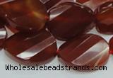 CAG229 15.5 inches 20*25mm faceted twisted oval red agate beads