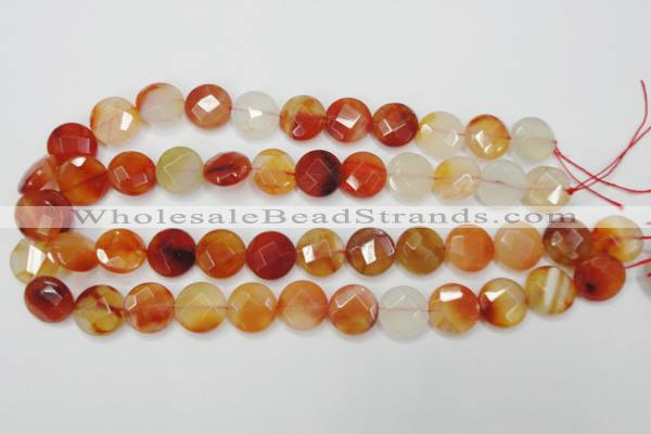 CAG2393 15.5 inches 14mm faceted coin red agate beads wholesale