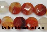 CAG2394 15.5 inches 16mm faceted coin red agate beads wholesale