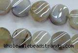 CAG3314 15.5 inches 14mm twisted coin natural grey agate beads