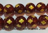 CAG3396 15.5 inches 12mm carved round red agate beads wholesale