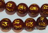 CAG3404 15.5 inches 14mm carved round red agate beads wholesale