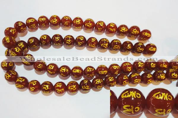 CAG3405 15.5 inches 16mm carved round red agate beads wholesale