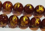 CAG3411 15.5 inches 14mm carved round red agate beads wholesale