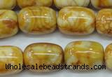 CAG3638 15.5 inches 15*20mm drum yellow crazy lace agate beads