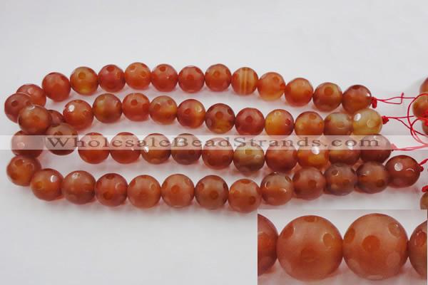 CAG3665 15.5 inches 16mm carved round matte red agate beads