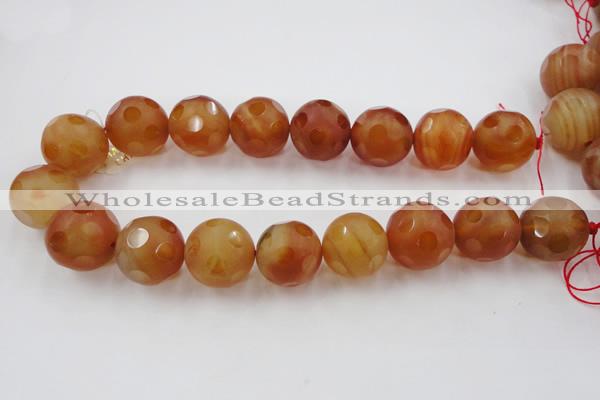 CAG3668 15.5 inches 22mm carved round matte red agate beads