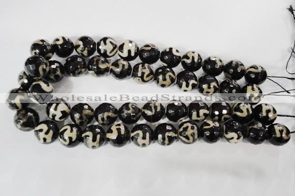 CAG3855 15.5 inches 16mm faceted round tibetan agate beads wholesale