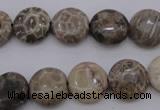 CAG3905 15.5 inches 12mm flat round chrysanthemum agate beads