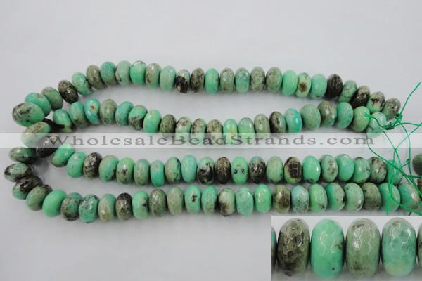 CAG3915 15.5 inches 8*14mm faceted rondelle green grass agate beads