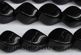 CAG4007 15.5 inches 13*18mm twisted rice black agate beads