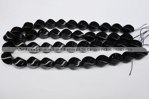 CAG4007 15.5 inches 13*18mm twisted rice black agate beads