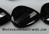 CAG4035 15.5 inches 22*30mm faceted & twisted teardrop black agate beads