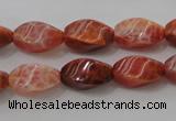 CAG4186 15.5 inches 8*16mm twisted rice natural fire agate beads