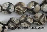 CAG4711 15 inches 16mm faceted round tibetan agate beads wholesale