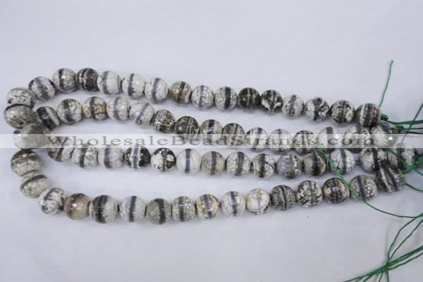 CAG4725 15 inches 12mm faceted round tibetan agate beads wholesale