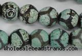 CAG4734 15 inches 14mm faceted round tibetan agate beads wholesale