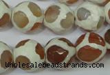 CAG4819 15 inches 14mm faceted round tibetan agate beads wholesale