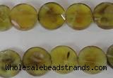 CAG4891 15 inches 12mm faceted coin fire crackle agate beads