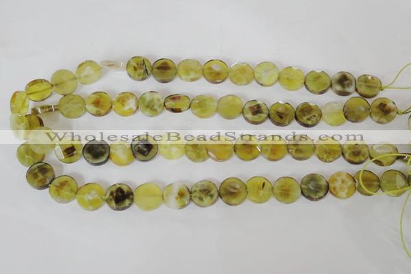 CAG4891 15 inches 12mm faceted coin fire crackle agate beads