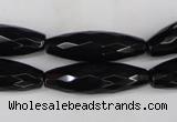 CAG5062 15.5 inches 10*30mm faceted rice black agate beads