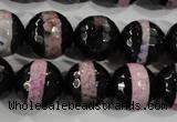 CAG5153 15 inches 12mm faceted round tibetan agate beads wholesale