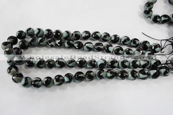 CAG5165 15 inches 12mm faceted round tibetan agate beads wholesale