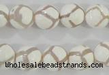 CAG5335 15.5 inches 12mm faceted round tibetan agate beads wholesale