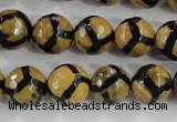 CAG5345 15.5 inches 12mm faceted round tibetan agate beads wholesale