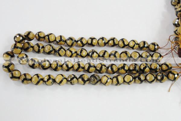 CAG5345 15.5 inches 12mm faceted round tibetan agate beads wholesale